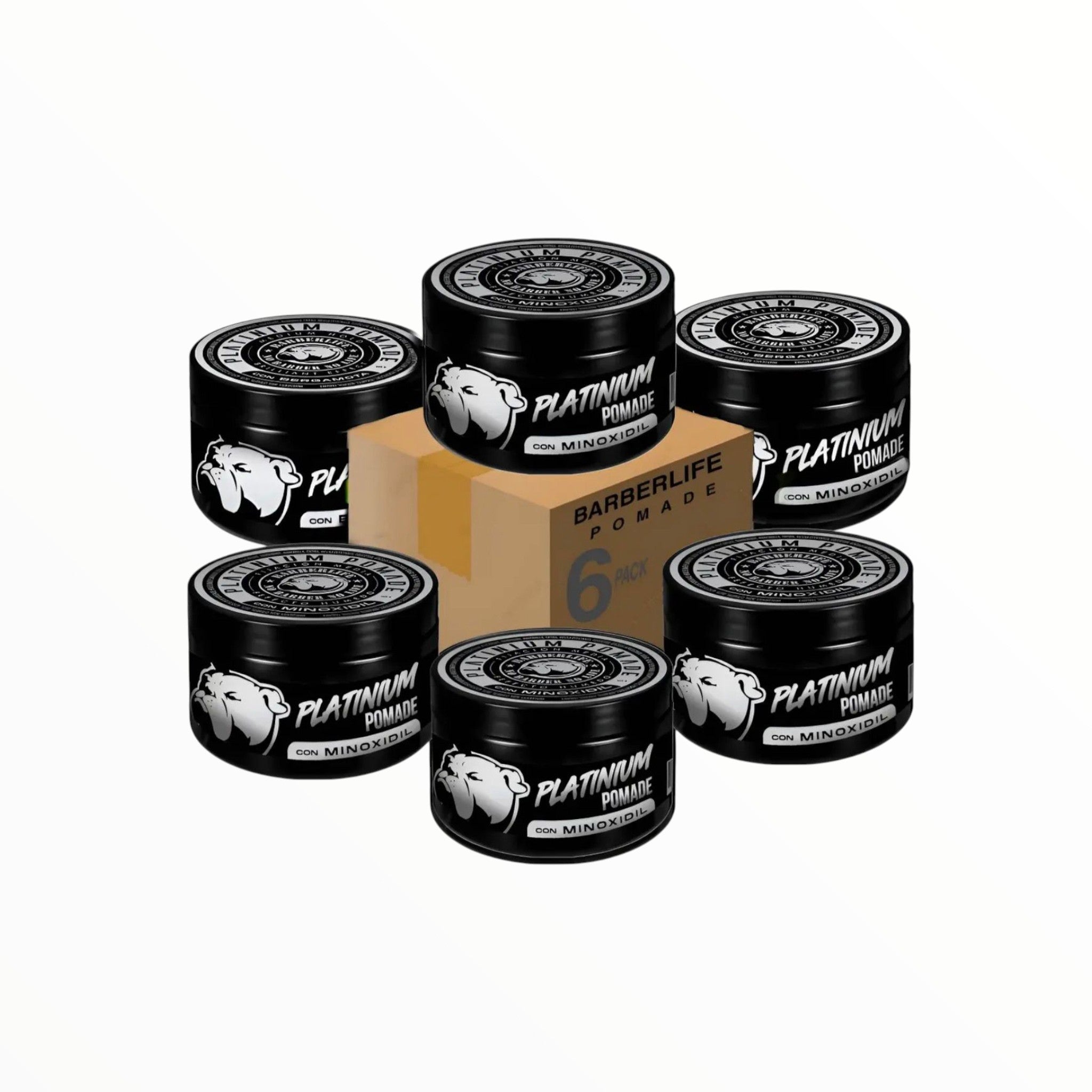 Pack 6 Ceras Pomade Platinium Barberlife con Minoxidil y Bergamota