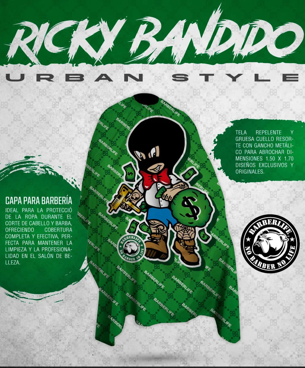Capa Cubridor Barbero Ricky Ricon Bandido Color Verde Ricky bandido