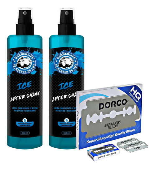 100 Navajas Dorco + 2 Lociónes After Shave Barberlife