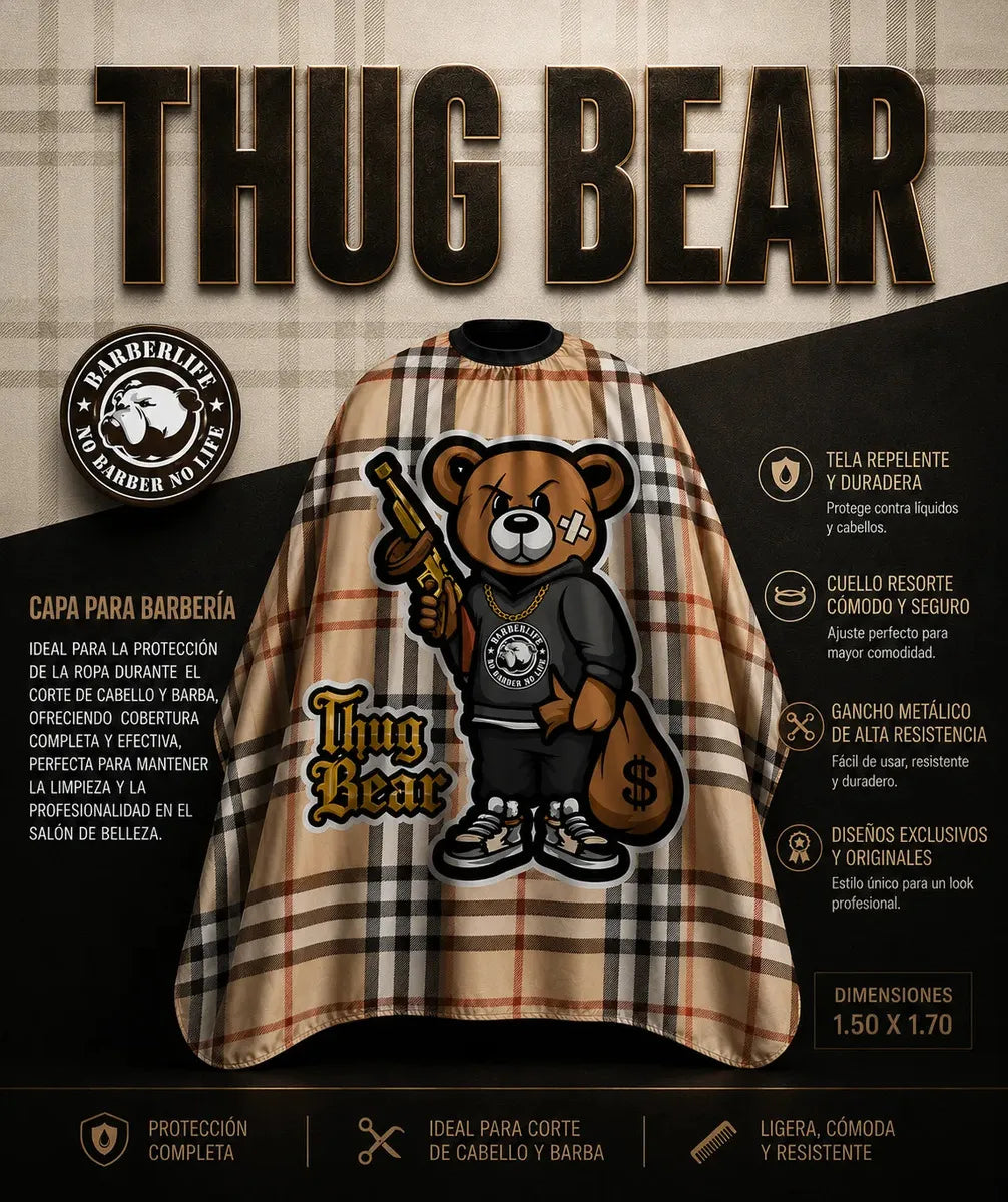 Capa Cubridor Barbero Peluquero Barberlife Oso Belico Marrón