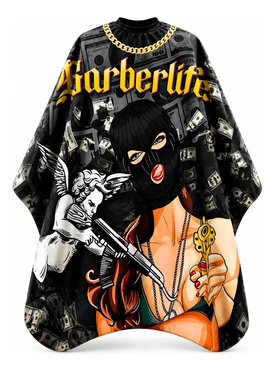 Capa Cubridor Barbero Peluquero Barberlife Querubin Belico Negro