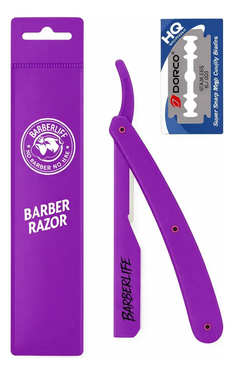 Porta Navajas Barbero Barberlife Incluye Navajas Dorco Color Púrpura