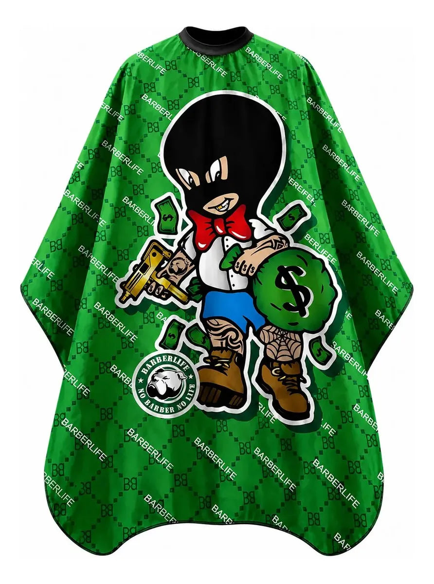 Capa Cubridor Barbero Peluquero Barberlife Riky Bandido Verde
