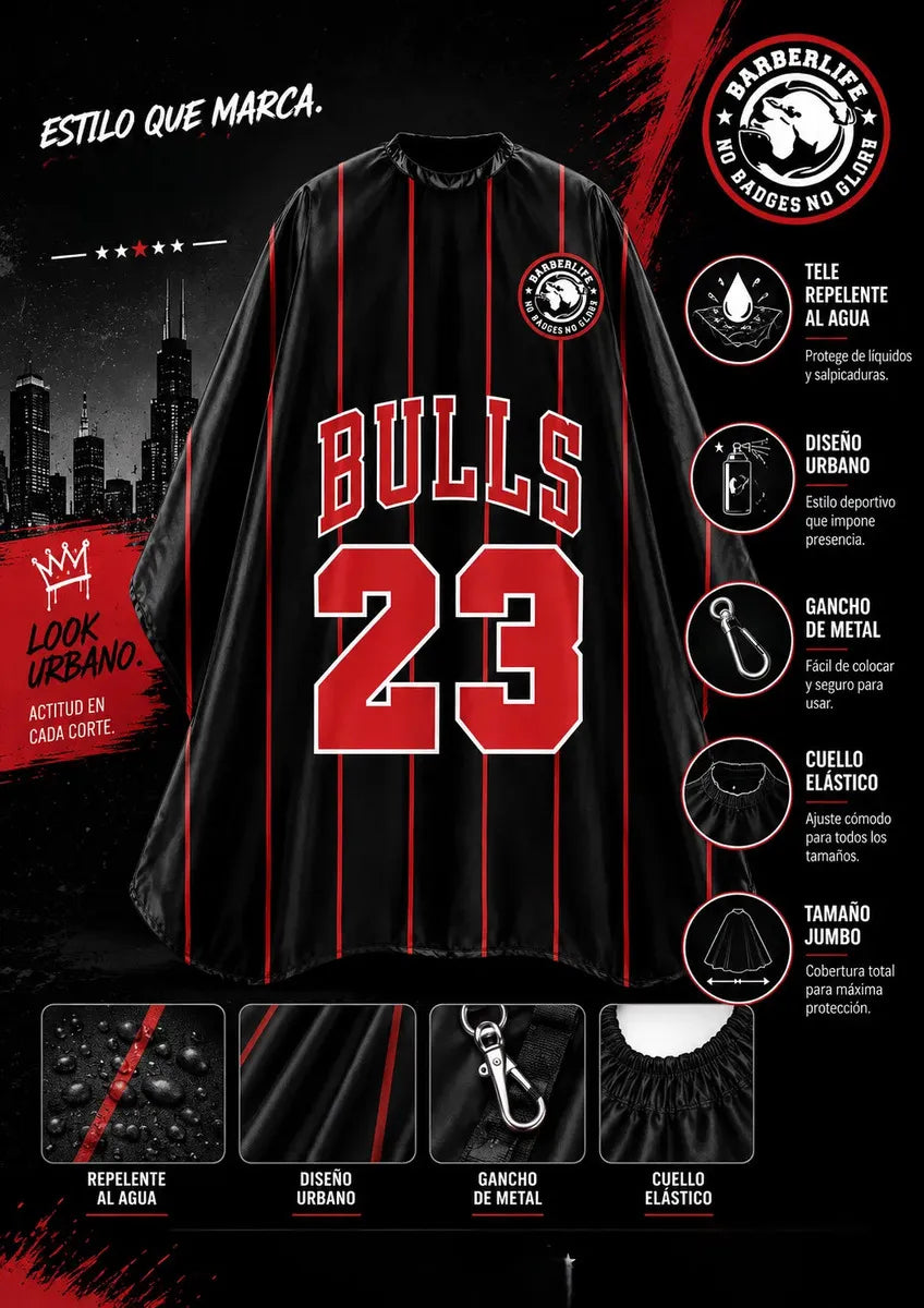 Capa Cubridor Barbero Peluquero Barberlife Bulls Black Negro