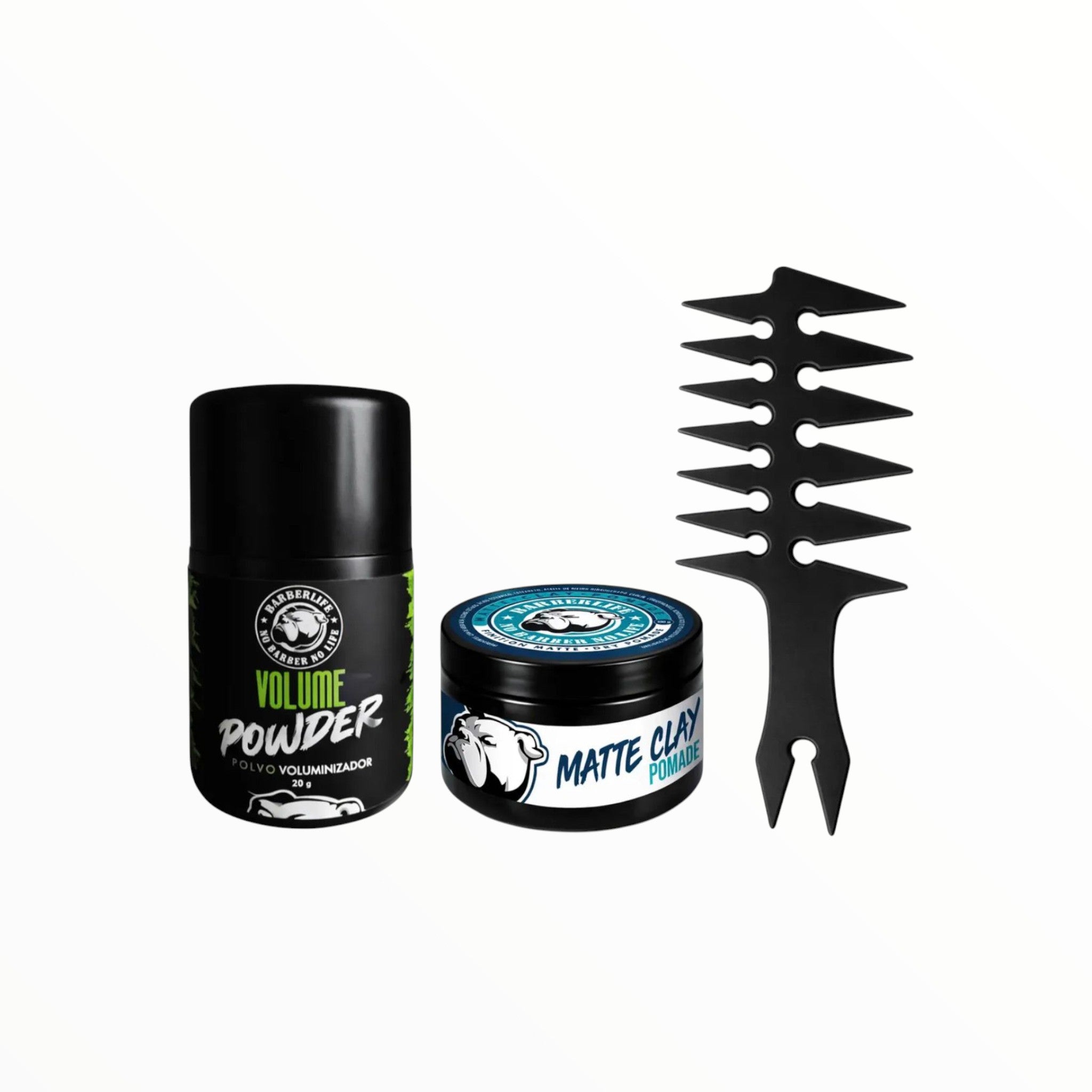 Kit de Estilizado Profesional Barberlife: Cera Mate + Polvo de Volumen + Peine de Textura